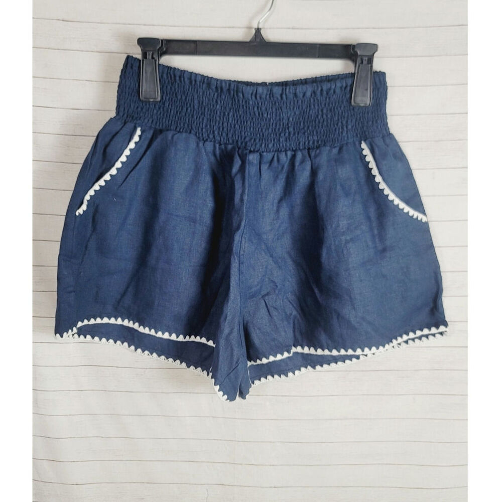 Nomad the Label Sol French Linen Shorts in Hamptons Blue, sz 16